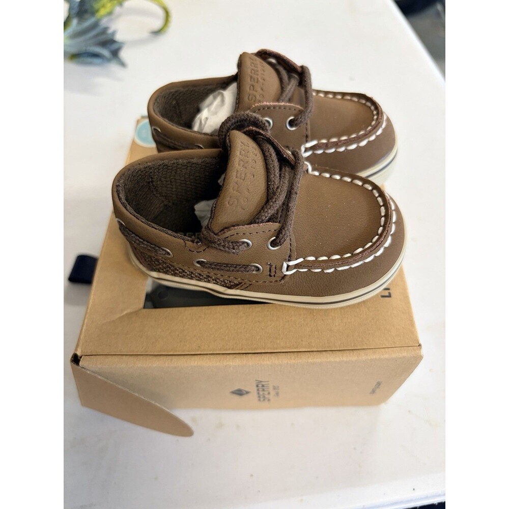 NIB Infant Baby Sperry Intrepid Crib Cigar Boat Shoe Brown Sz 2 - Picture 3 of 7